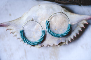 Dark Teal: Mini Beaded Hoops Earrings