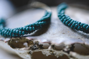 Dark Teal: Mini Beaded Hoops Earrings