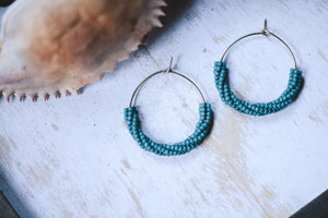 Dark Teal: Mini Beaded Hoops Earrings