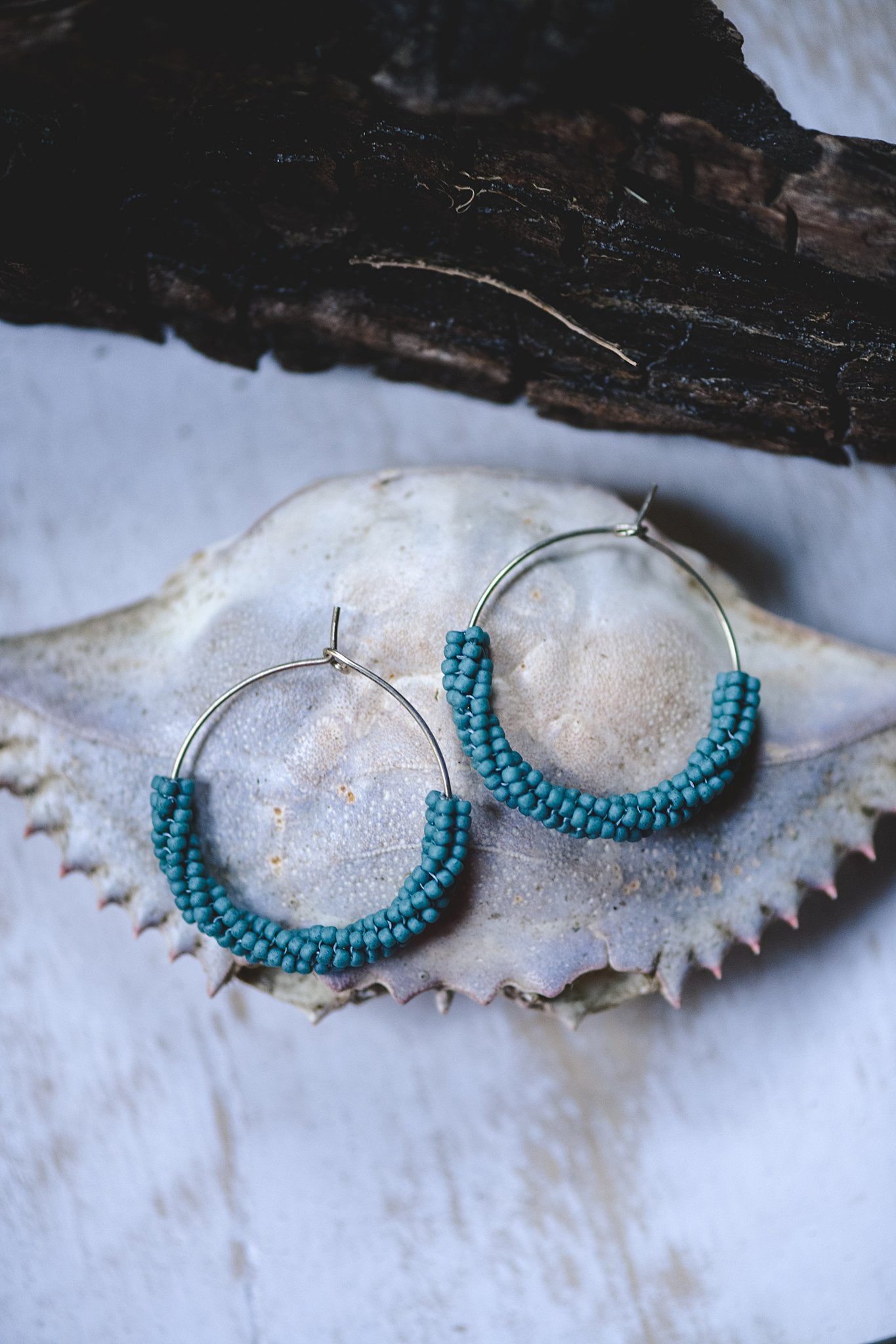 Dark Teal: Mini Beaded Hoops Earrings