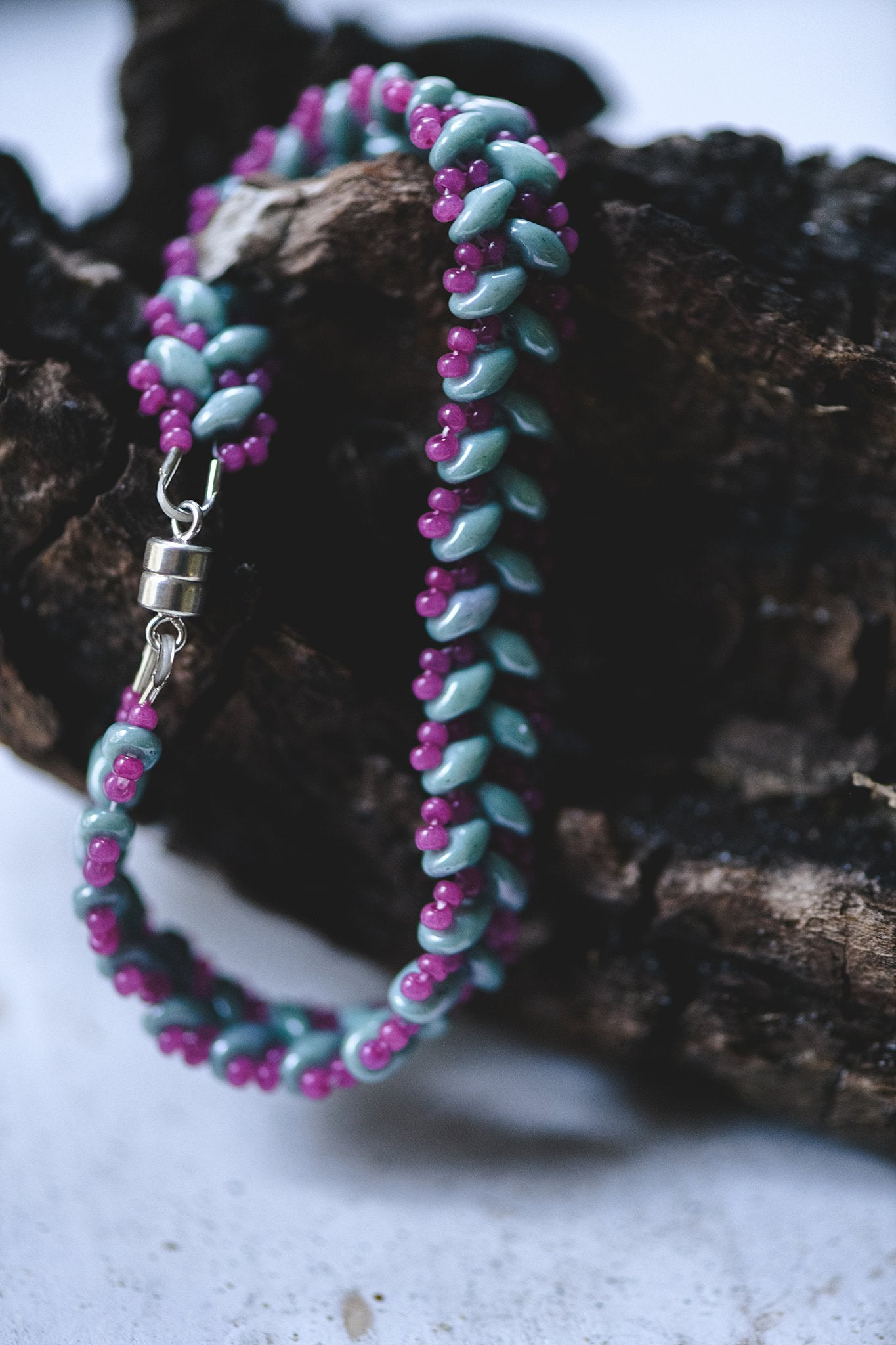 Hand Woven Bracelet: Green & Purple